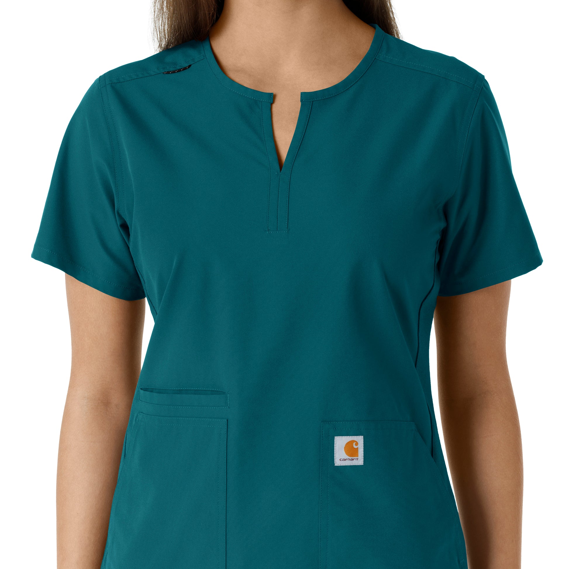 Force Essentials C12413 Notch Neck Tunic Knit Panel Scrub Top Caribbean Model Image Alternate | Carhartt