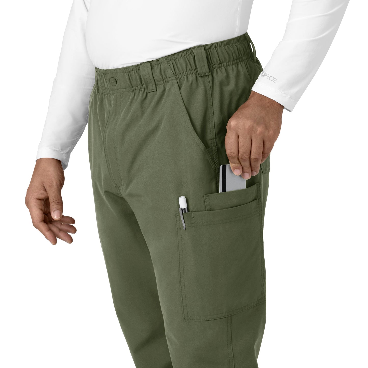 Force Essentials C56113 Men's Straight Leg Cargo Scrub Pants Olive Model Image Left Side | Carhartt