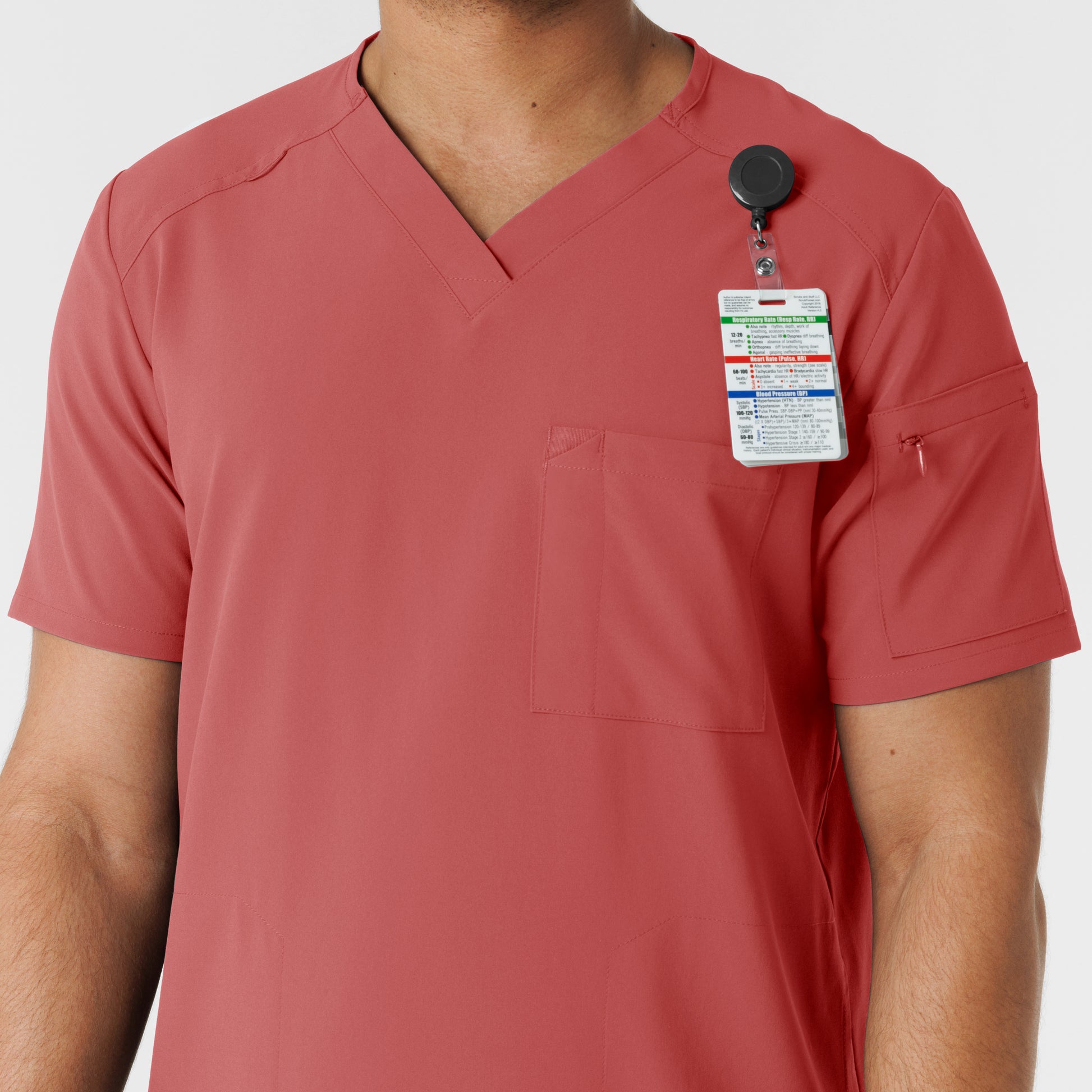 RENEW 6834 Men's V-Neck 5 Pocket Scrub Top Mineral Red Model Image Alternate | Wink