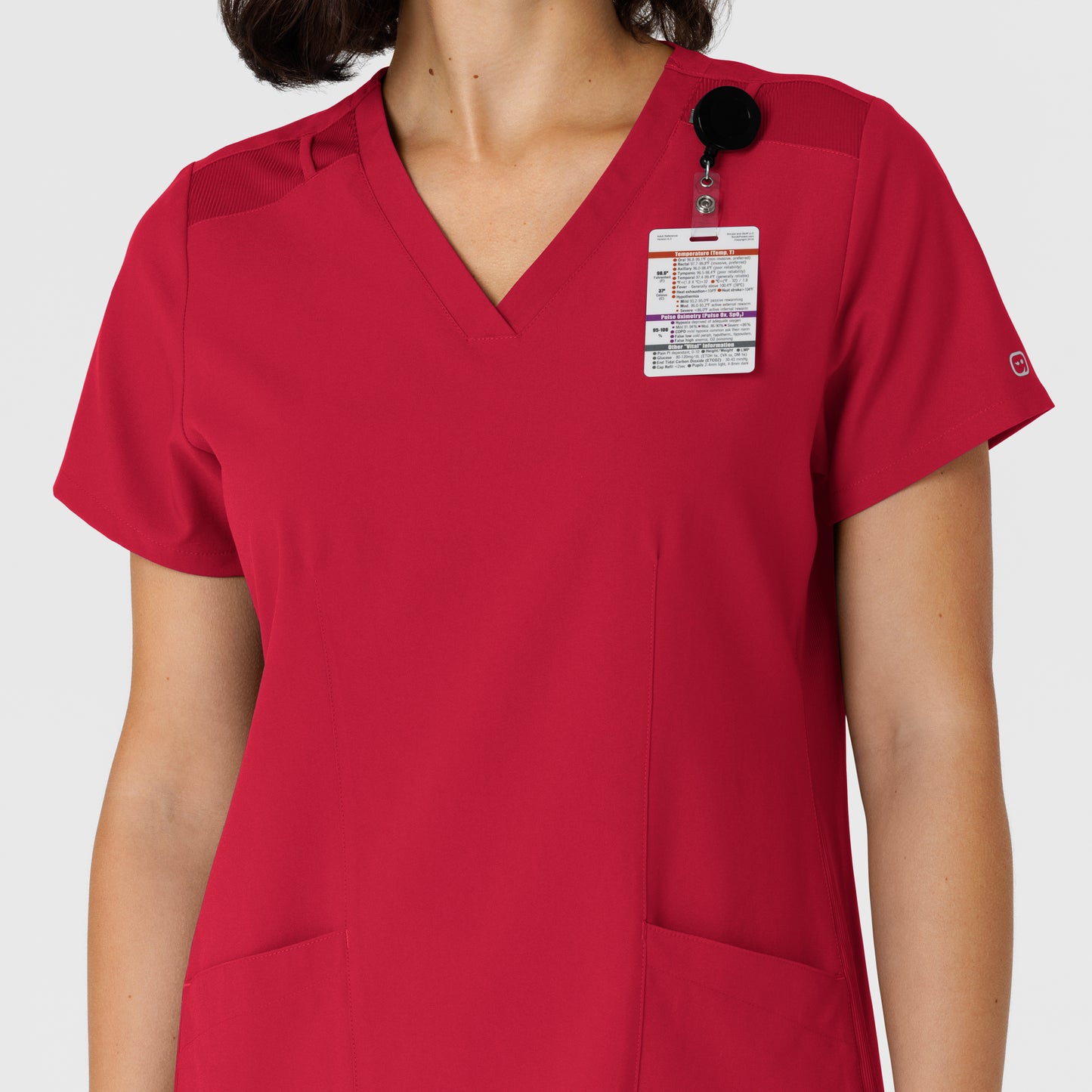 W123 6145 Flex-n-Reach Side Panel V-Neck Scrub Top Red Model Image Alternate | Wink