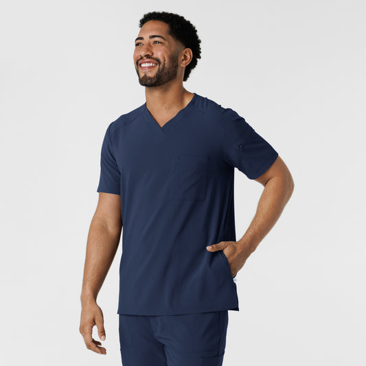 RENEW 6834 Men's V-Neck 5 Pocket Scrub Top Navy Model Image Right Side | Wink