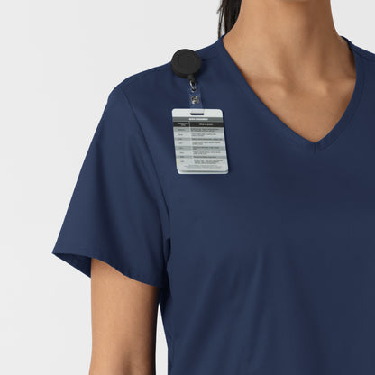 WonderWORK 106 Curved V-Neck Scrub Top Navy Model Image Alternate | Wink