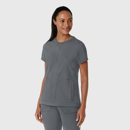 RENEW 6359 Knit Flex-n-Reach Crew Neck Scrub Top Pewter Model Image Right Side | Wink