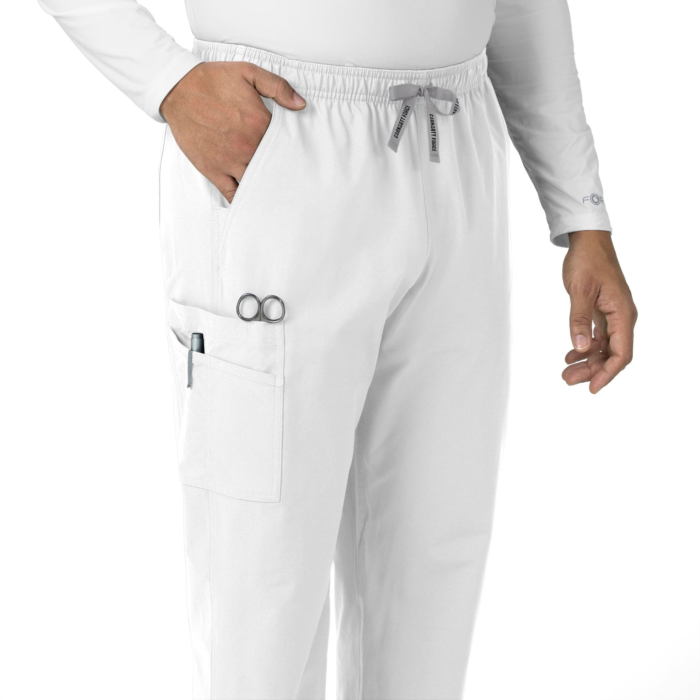 Force Essentials C55013 Unisex Elastic Waist Cargo Scrub Pants White Model Image Left Side | Carhartt