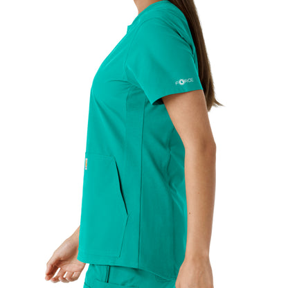 Force Essentials C12413 Notch Neck Tunic Knit Panel Scrub Top Teal Model Image Alternate | Carhartt