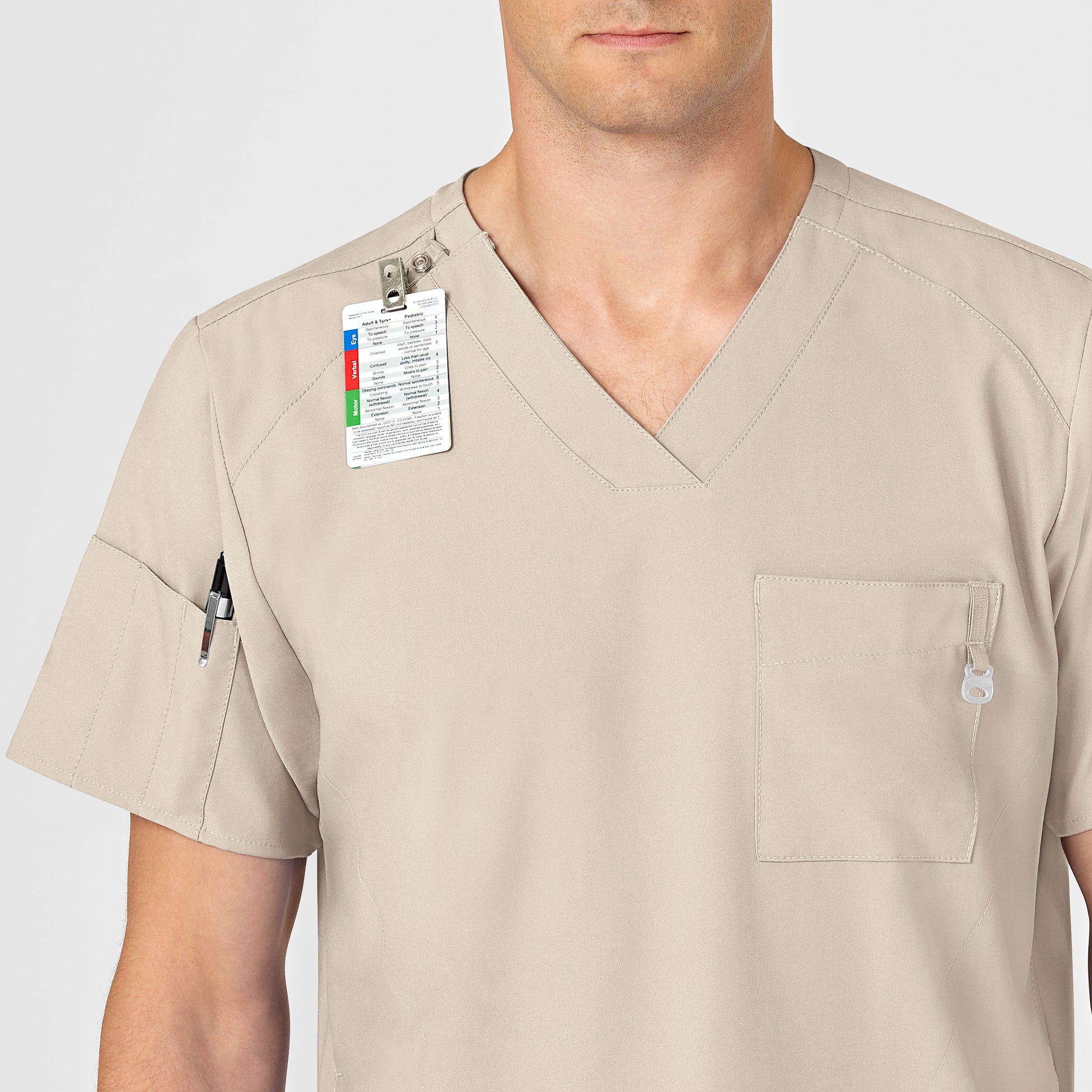 W123 6355 Men's V-Neck Scrub Top Khaki Model Image Alternate | Wink