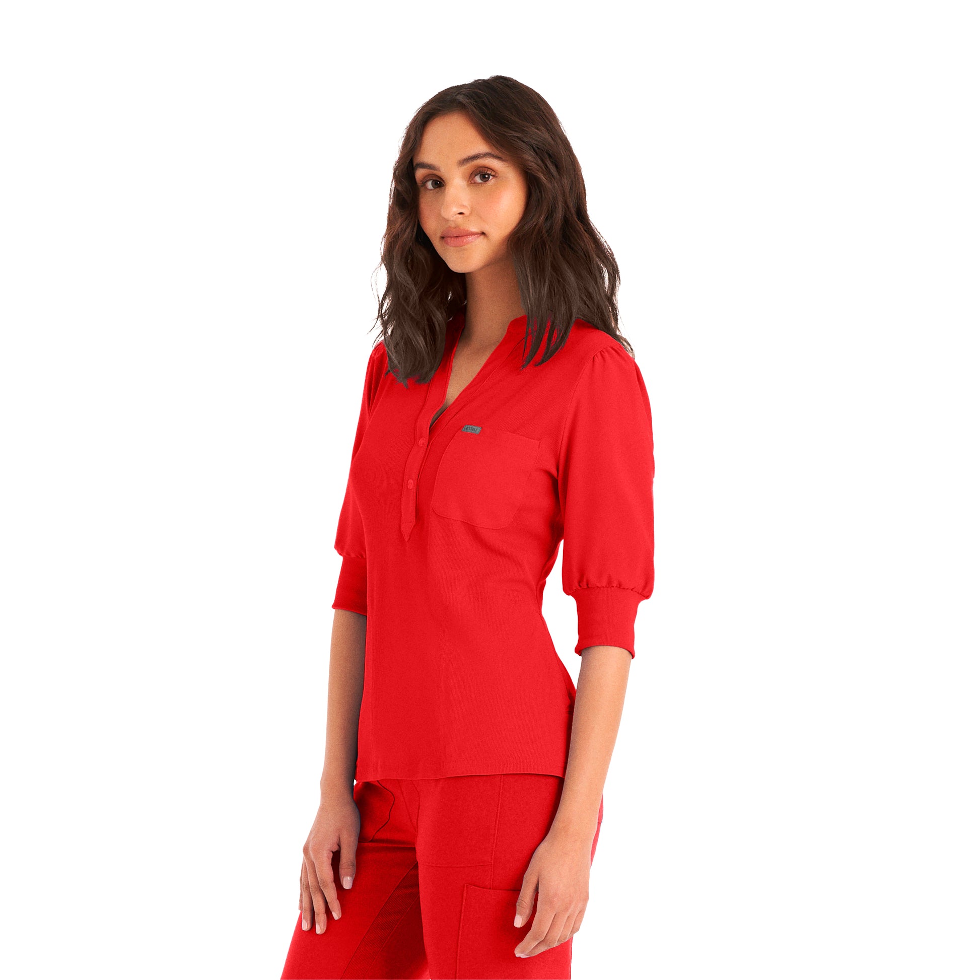 Forward LT114 Women's 3 Pocket Y Neck Scrub Top Red Image