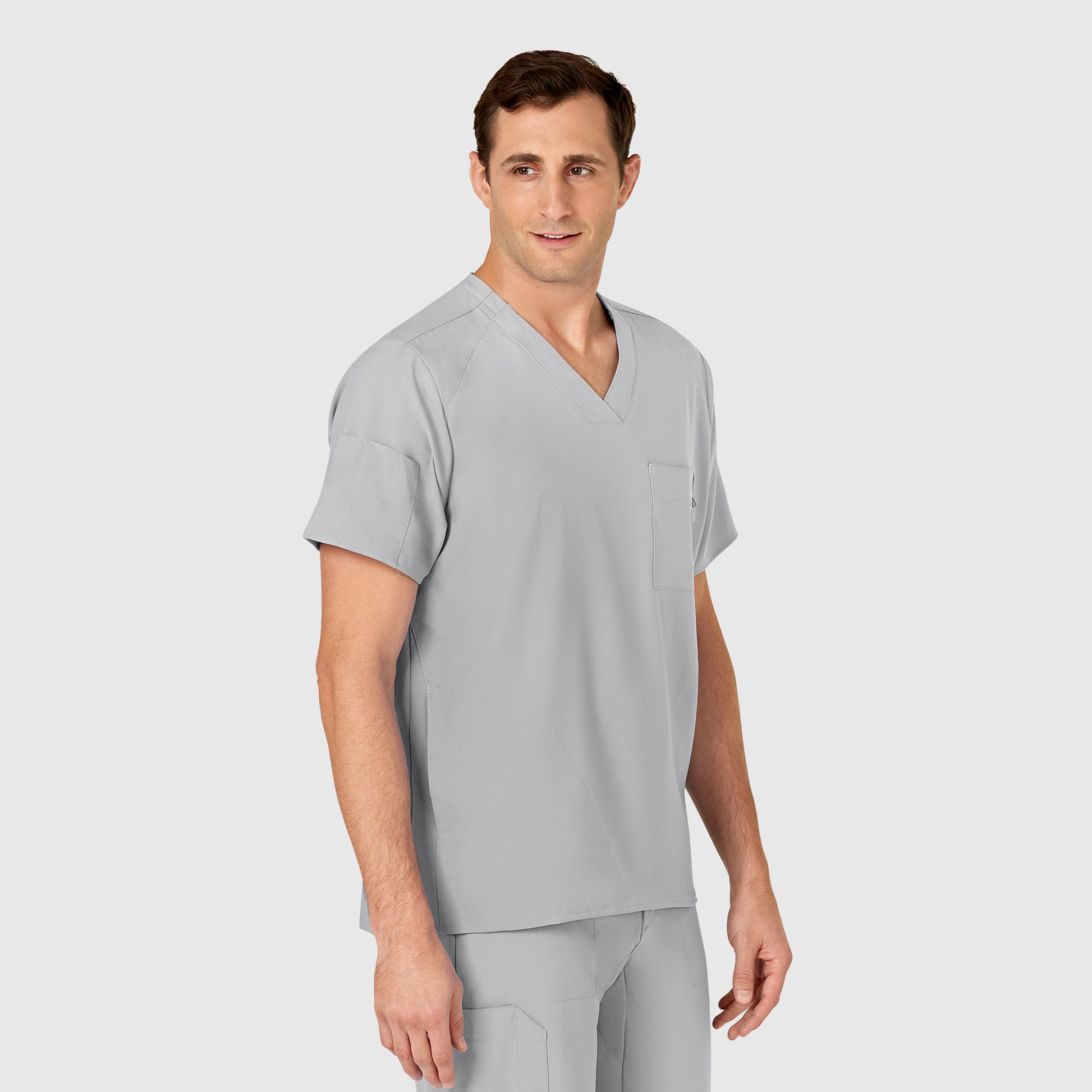 W123 6355 Men's V-Neck Scrub Top Grey Model Image Left Side | Wink