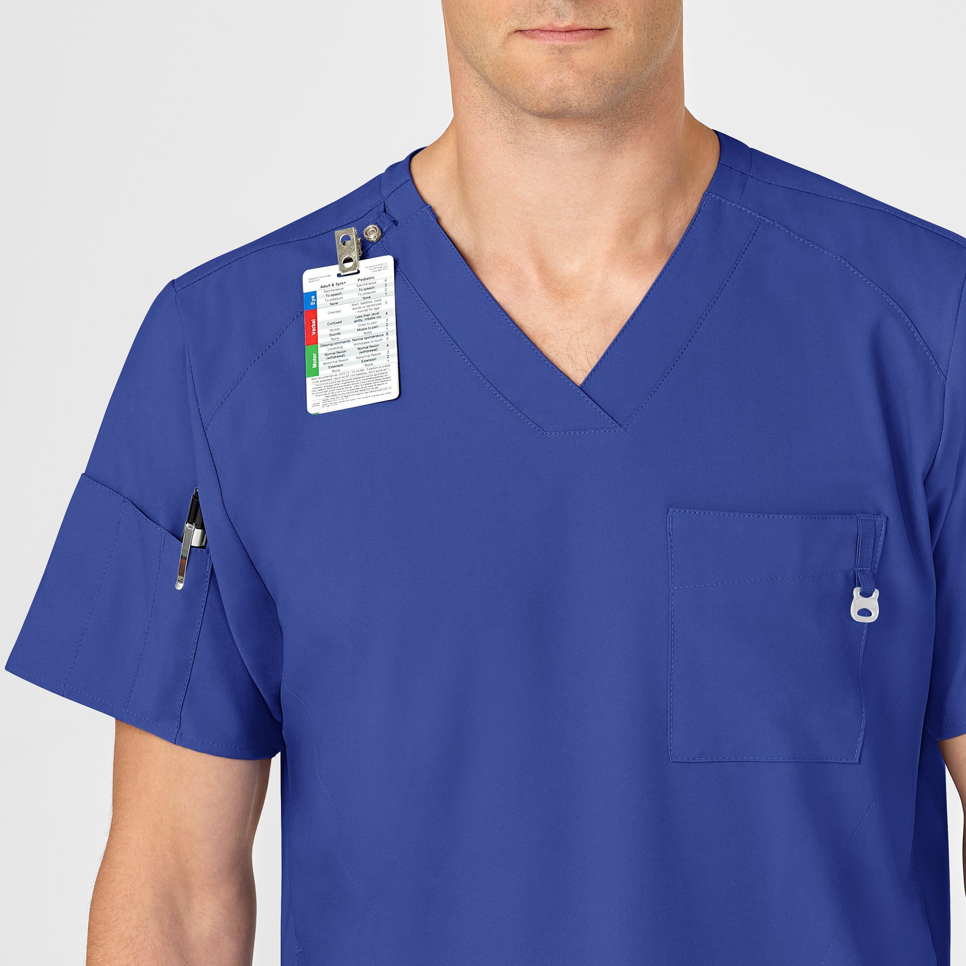 W123 6355 Men's V-Neck Scrub Top Galaxy Blue Model Image Alternate | Wink