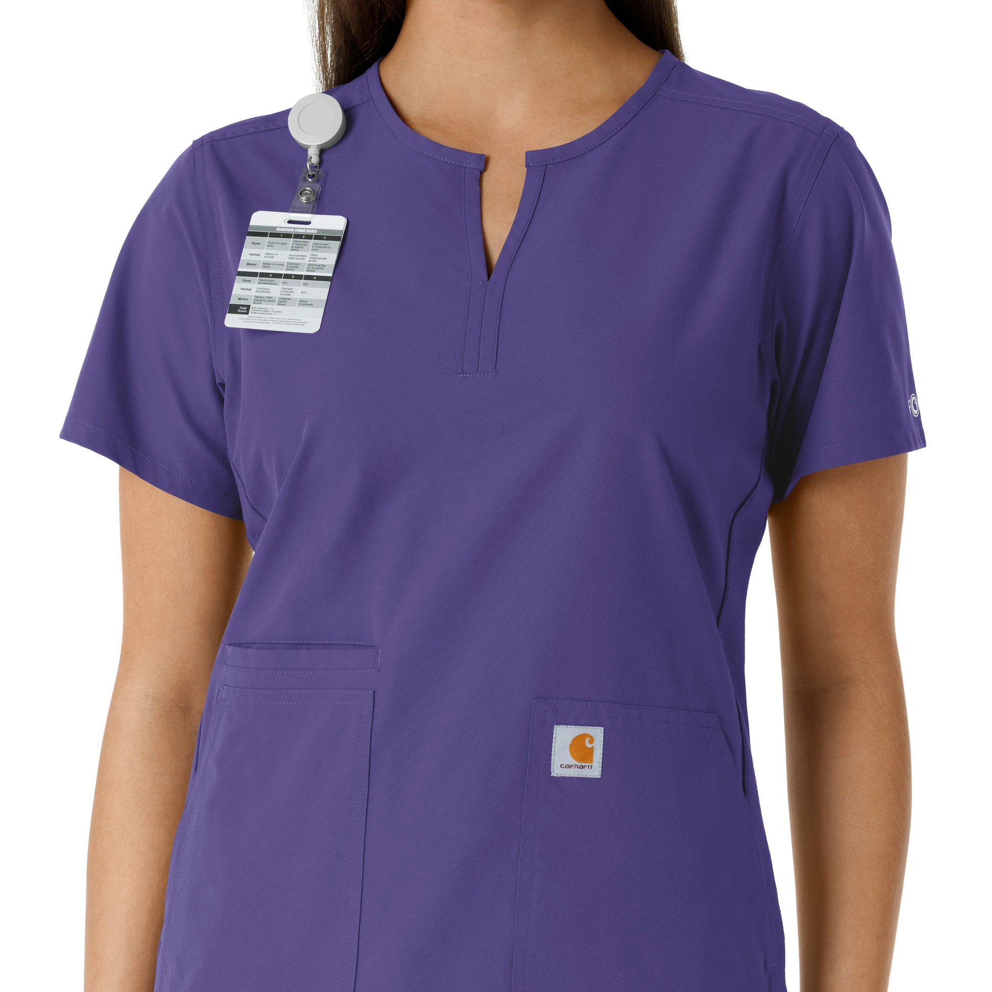 Force Essentials C12413 Notch Neck Tunic Knit Panel Scrub Top Grape Model Image Alternate | Carhartt