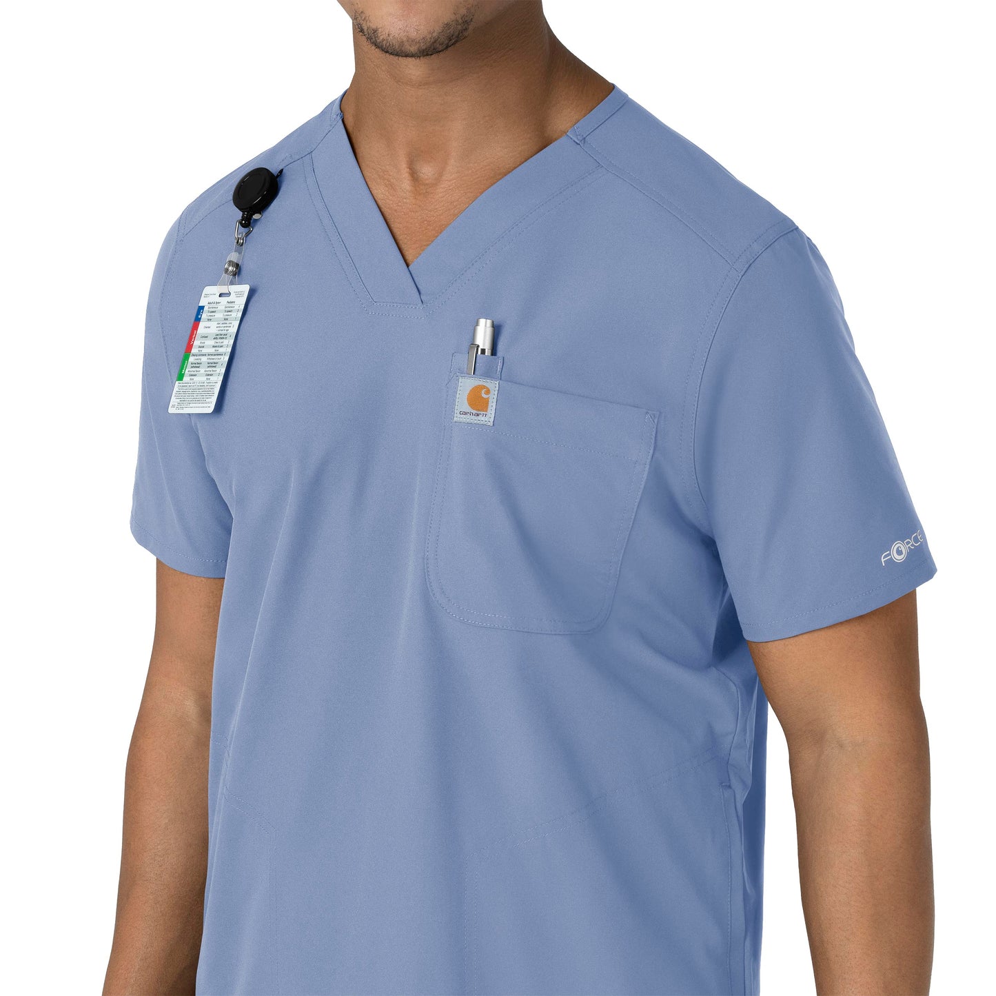 Force Essentials C16113 Men's V-Neck Shirttail Scrub Top Ceil Blue Model Image Alternate | Carhartt