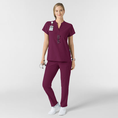 RENEW 6734 Mandarin Collar Scrub Top Wine Model Image Alternate | Wink