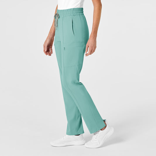 RENEW 5334 High Waist Slim Leg Scrub Pants Turquoise Model Image Right Side | Wink