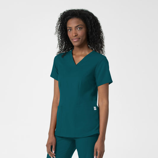 Thrive 6122 Fitted 3-Pocket V-Neck Scrub Top Caribbean Blue Model Image Right Side | Wink