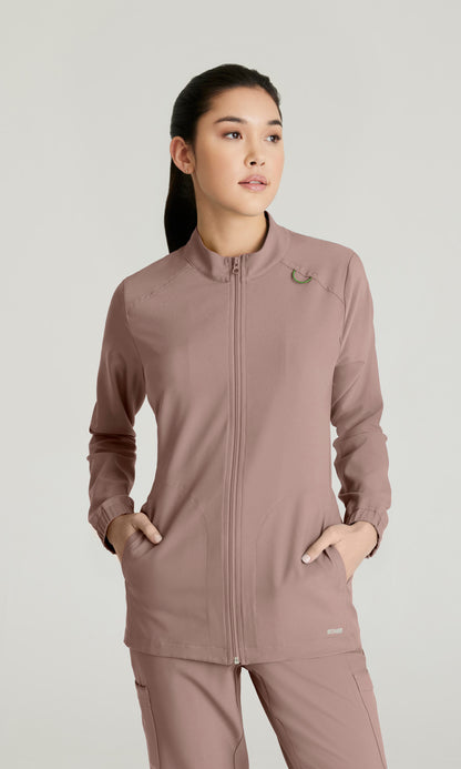 Grey's Anatomy Evolve GSSW886 Women's Virtue Warm-Up in Driftwood by Barco Model Image Front