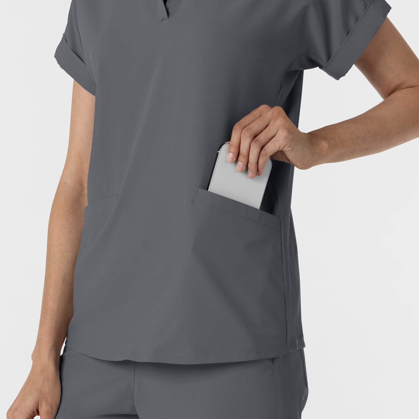 RENEW 6934 Women’s Flex-n-Reach Collared Scrub Top Pewter Model Image Alternate | Wink