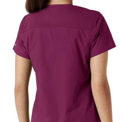 Force Essentials C12313 V-Neck Knit Panel Scrub Top Wine Model Image Alternate | Carhartt