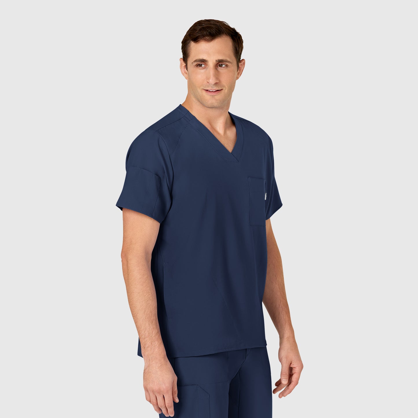 W123 6355 Men's V-Neck Scrub Top Navy Model Image Right Side | Wink