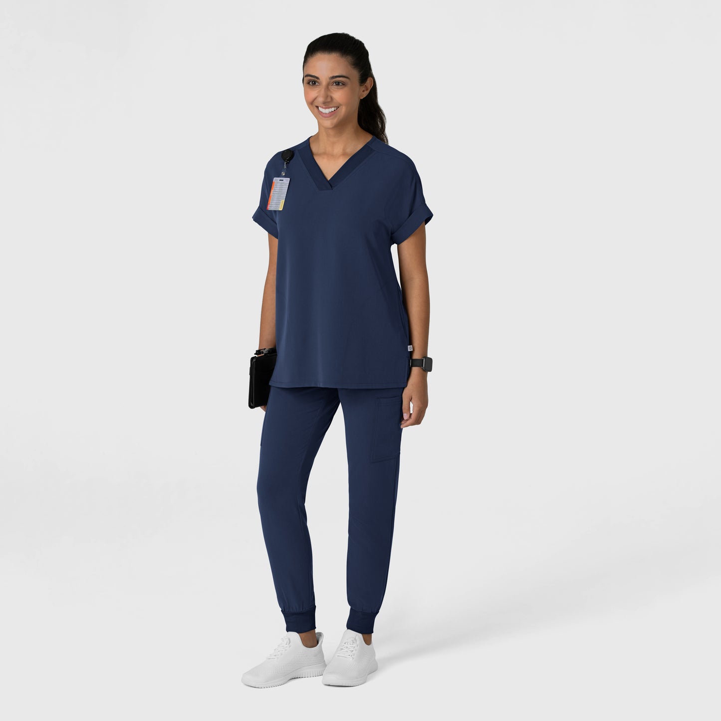 Nova 6232 Drop Shoulder Boxy Scrub Top Navy Model Image Right Side | Wink