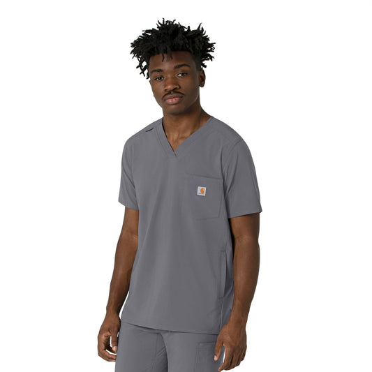 Force Cross-Flex C16410 Men's V-Neck Scrub Top Pewter Model Image Right Side | Carhartt