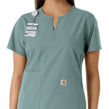 Force Essentials C12413 Notch Neck Tunic Knit Panel Scrub Top Summer Blue Model Image Alternate | Carhartt