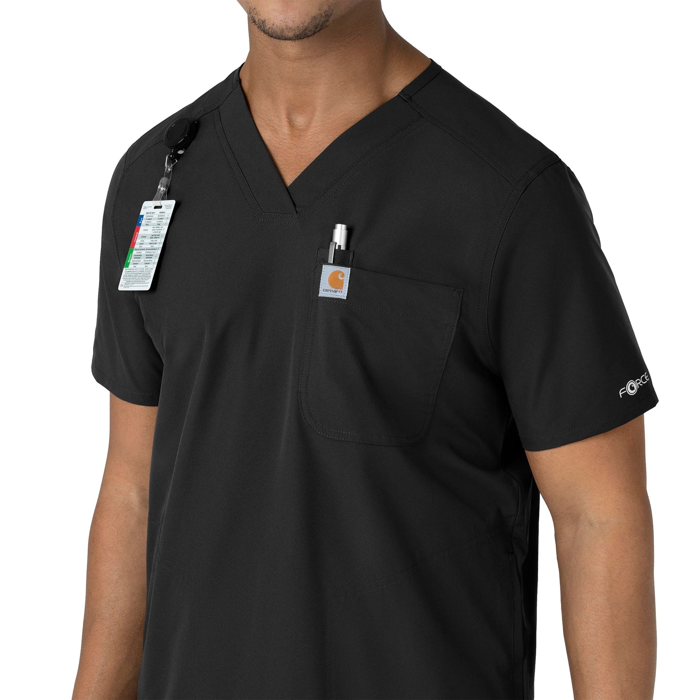 Force Essentials C16113 Men's V-Neck Shirttail Scrub Top Black Model Image Alternate | Carhartt