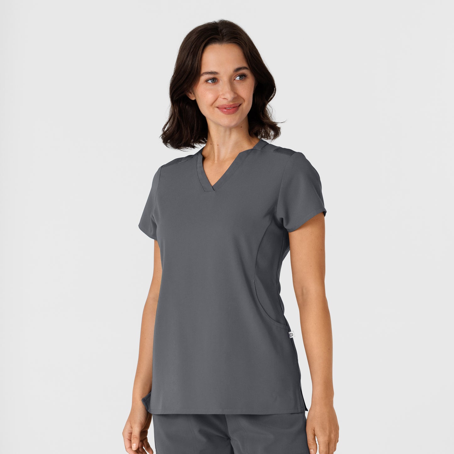 Nova 6432 Flex-n-Reach V-Neck Scrub Top Pewter Model Image Left Side | Wink