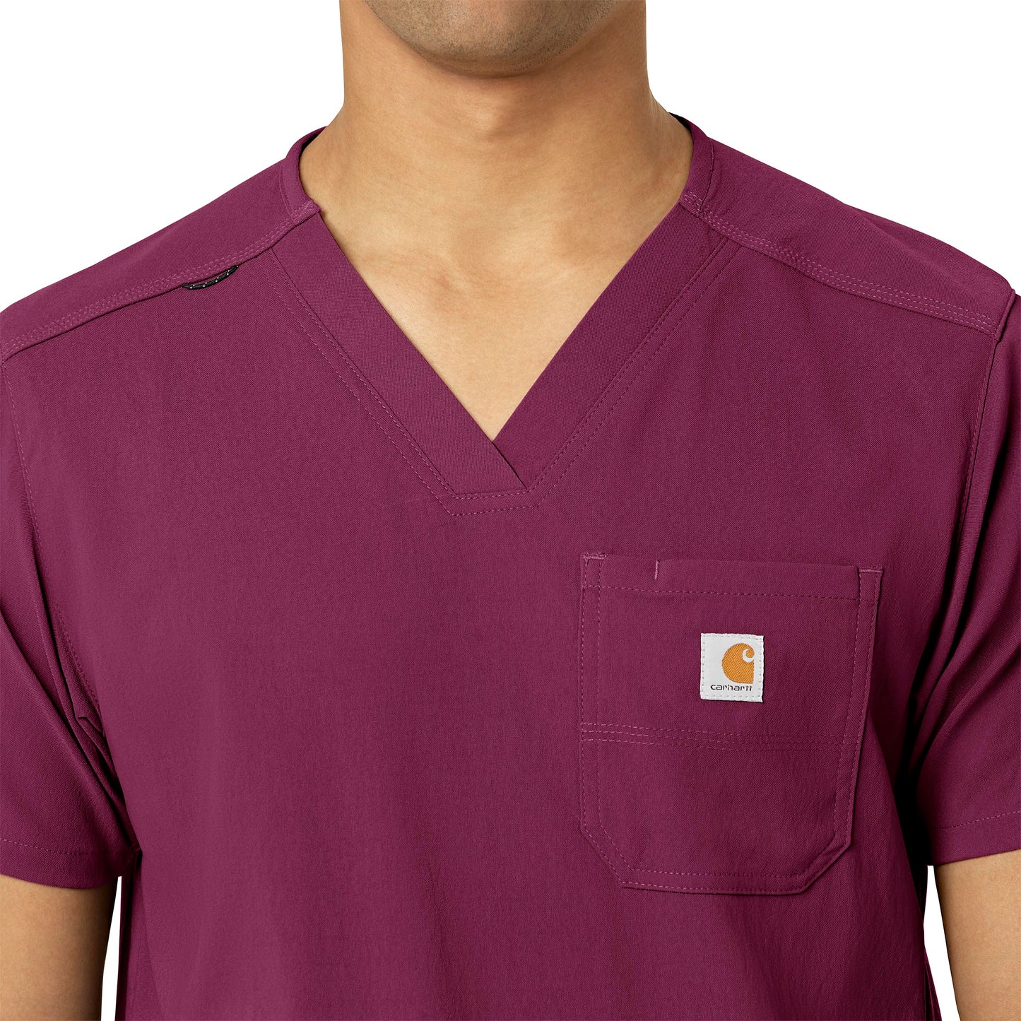 Rugged Flex Peak C15037 Men's 5-Pocket V-Neck Scrub Top Wine Model Image Left Side | Carhartt