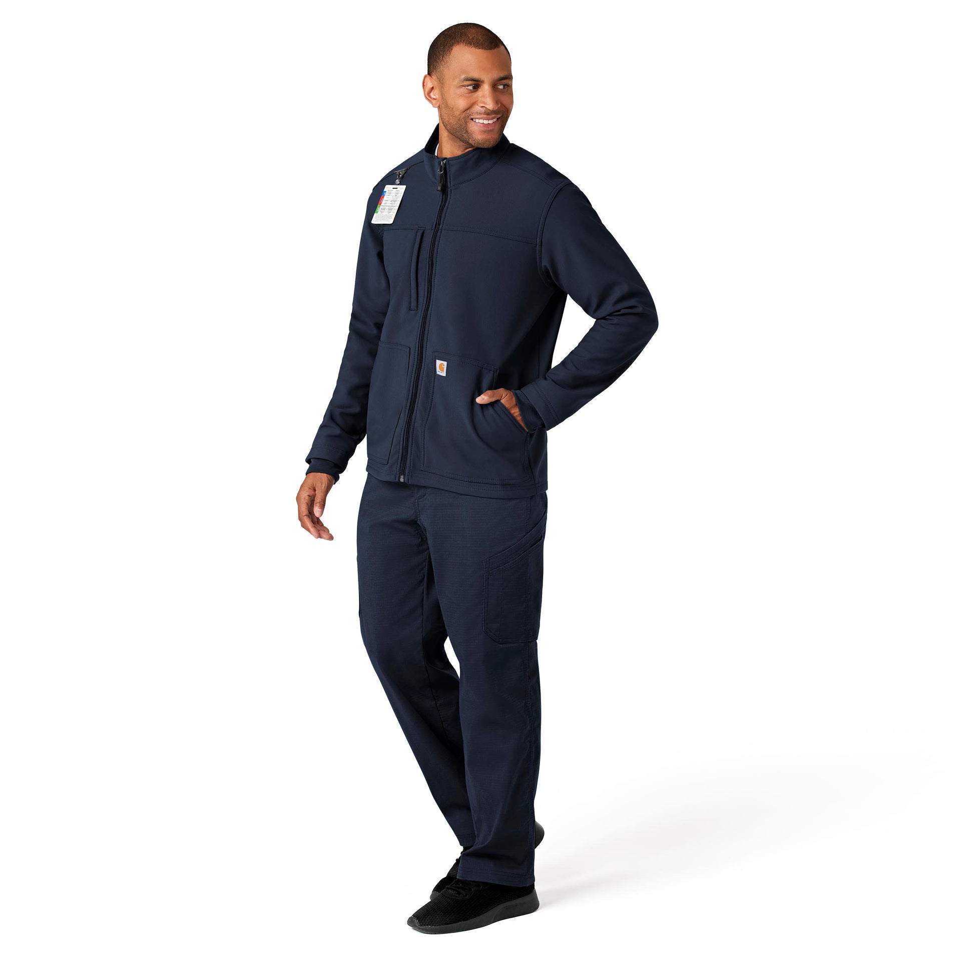 Rugged Flex C80023 Men's Bonded Fleece Jacket Navy Model Image Right Side | Carhartt