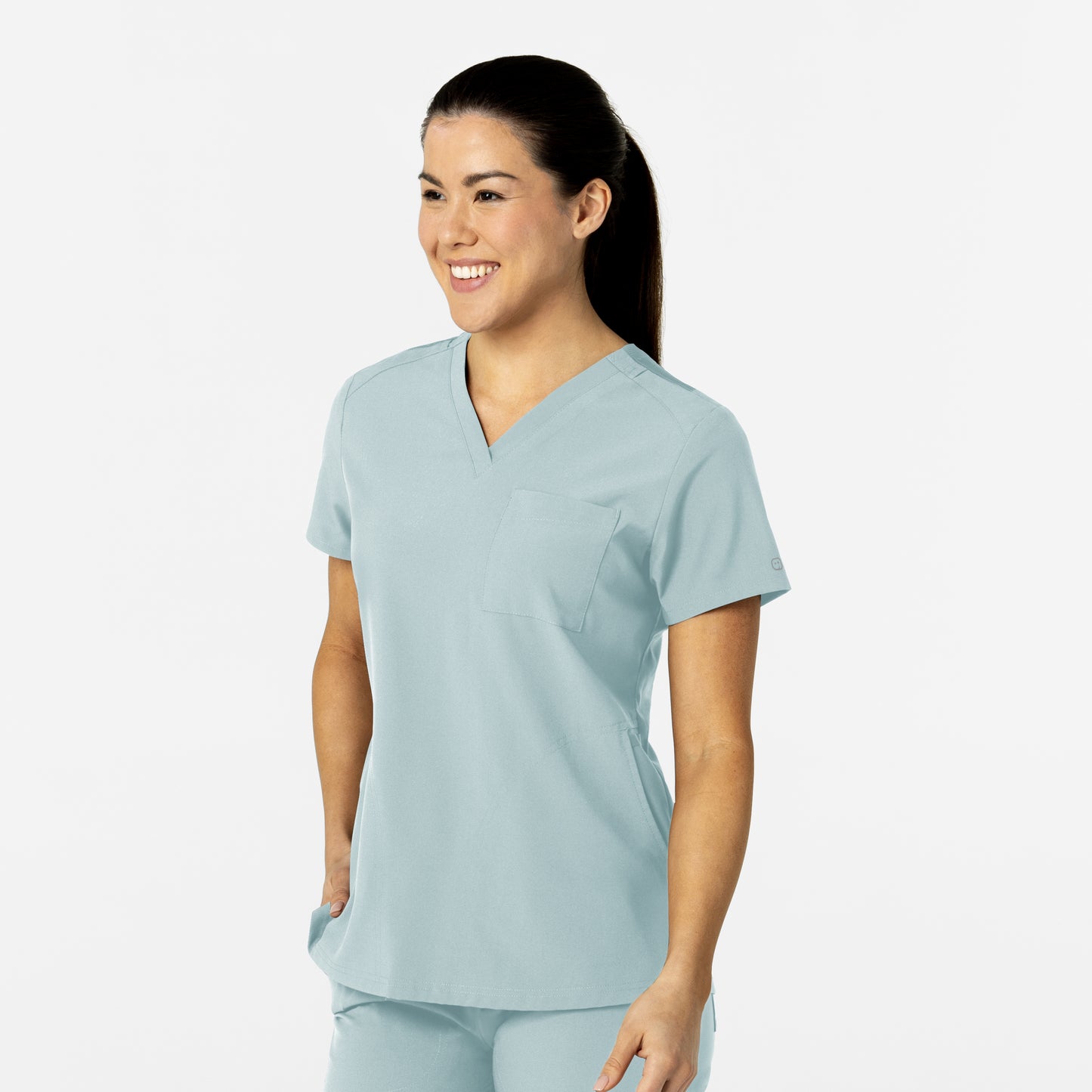 W123 6045 Flex-n-Reach V-Neck Scrub Top Sky Blue Model Image Right Side | Wink