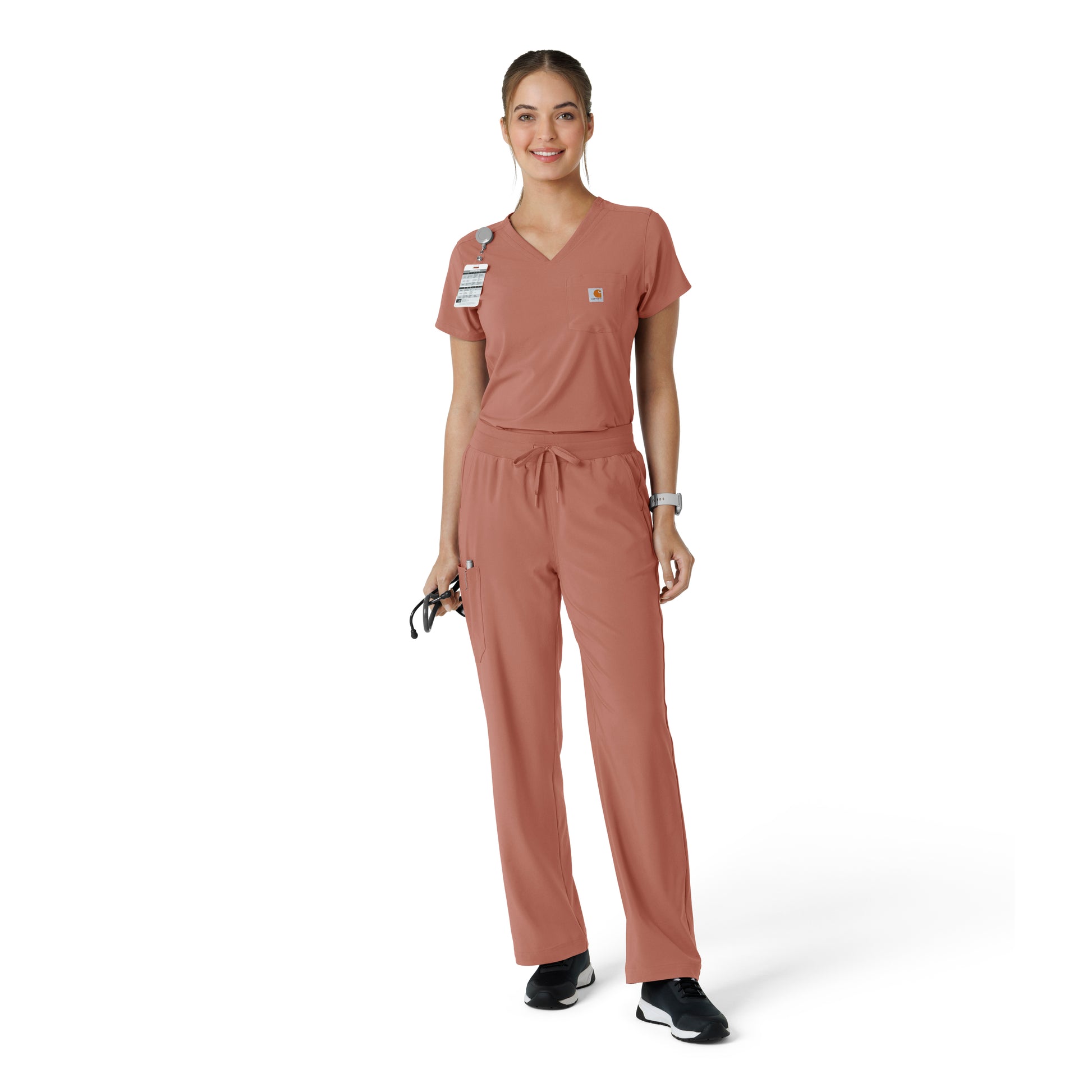 Force Cross-Flex C13410 Tuck-In Scrub Top Wildrose Model Image Front | Carhartt