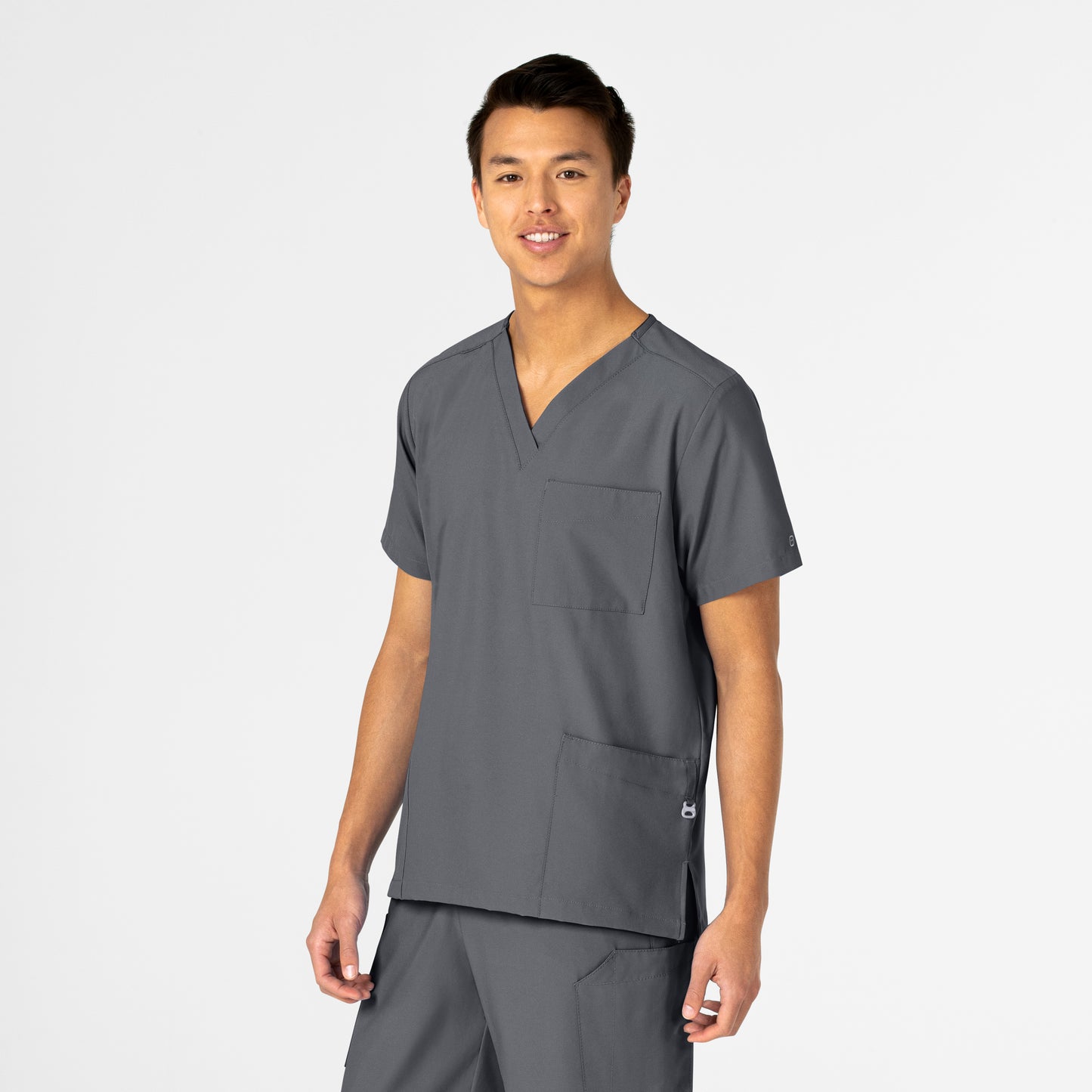 W123 6855 Unisex 4 Pocket Utility Scrub Top Pewter Model Image Right Side | Wink