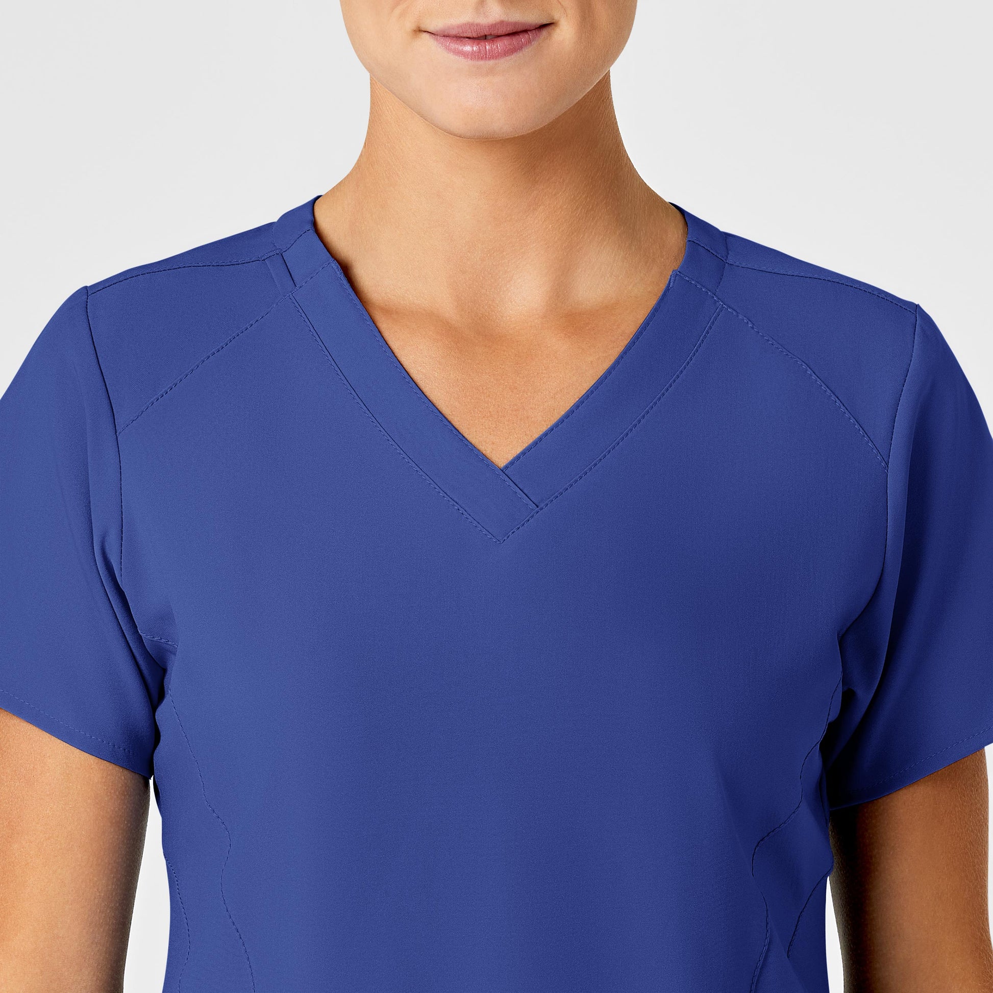 W123 6155 Stylized V-Neck Scrub Top Galaxy Blue Model Image Alternate | Wink