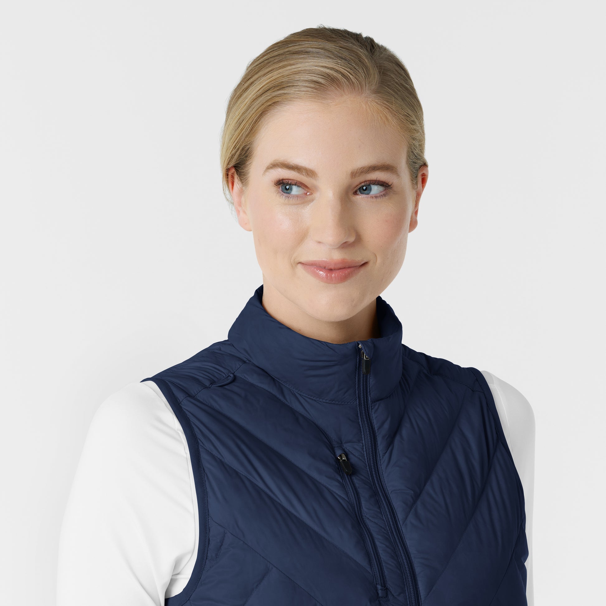 Layers 8277 Quilted Scrub Vest Navy Model Image Left Side | Wink