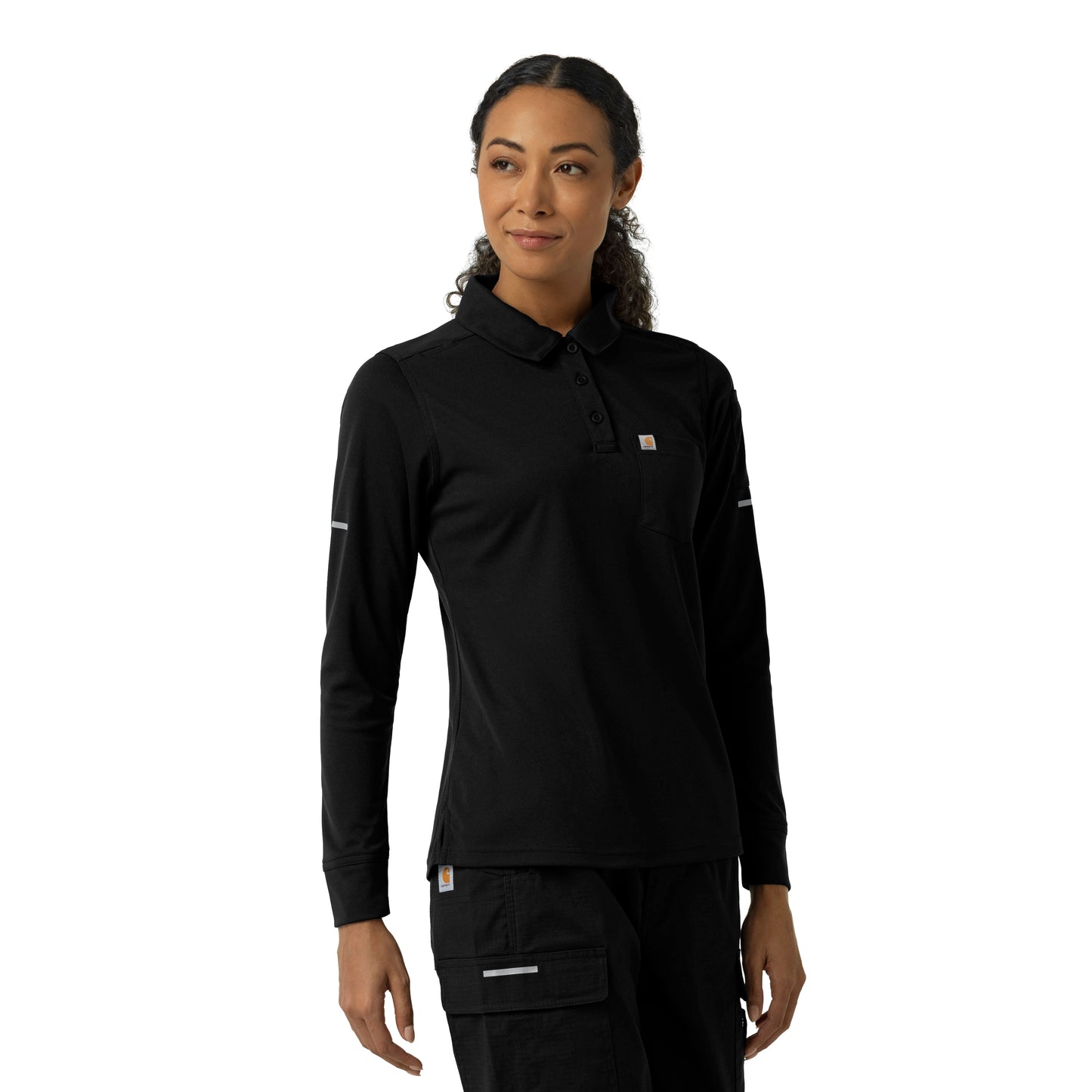 Rugged Flex C12129 Women's Heavyweight Long Sleeve Polo Scrub Top Black