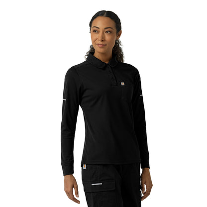Rugged Flex C12129 Women's Heavyweight Long Sleeve Polo Scrub Top Black