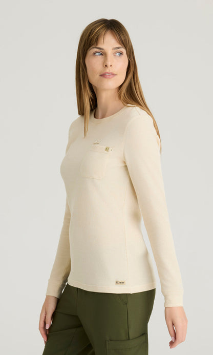 Grey's Anatomy Evolve GSST257 Wanderlust Long Sleeve Top Soft Dune