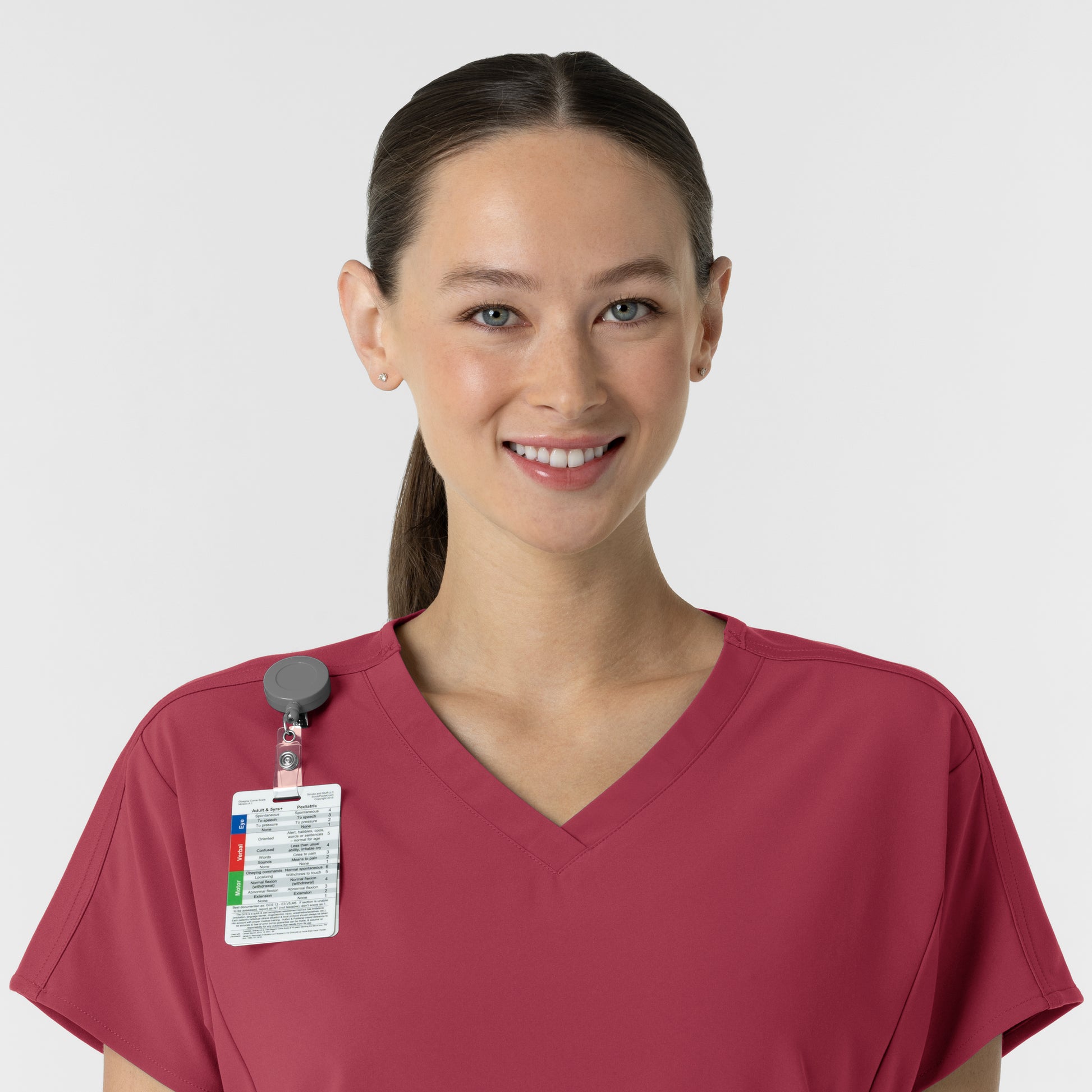 RENEW 6154 Women's V-Neck Tunic Scrub Top Ruby