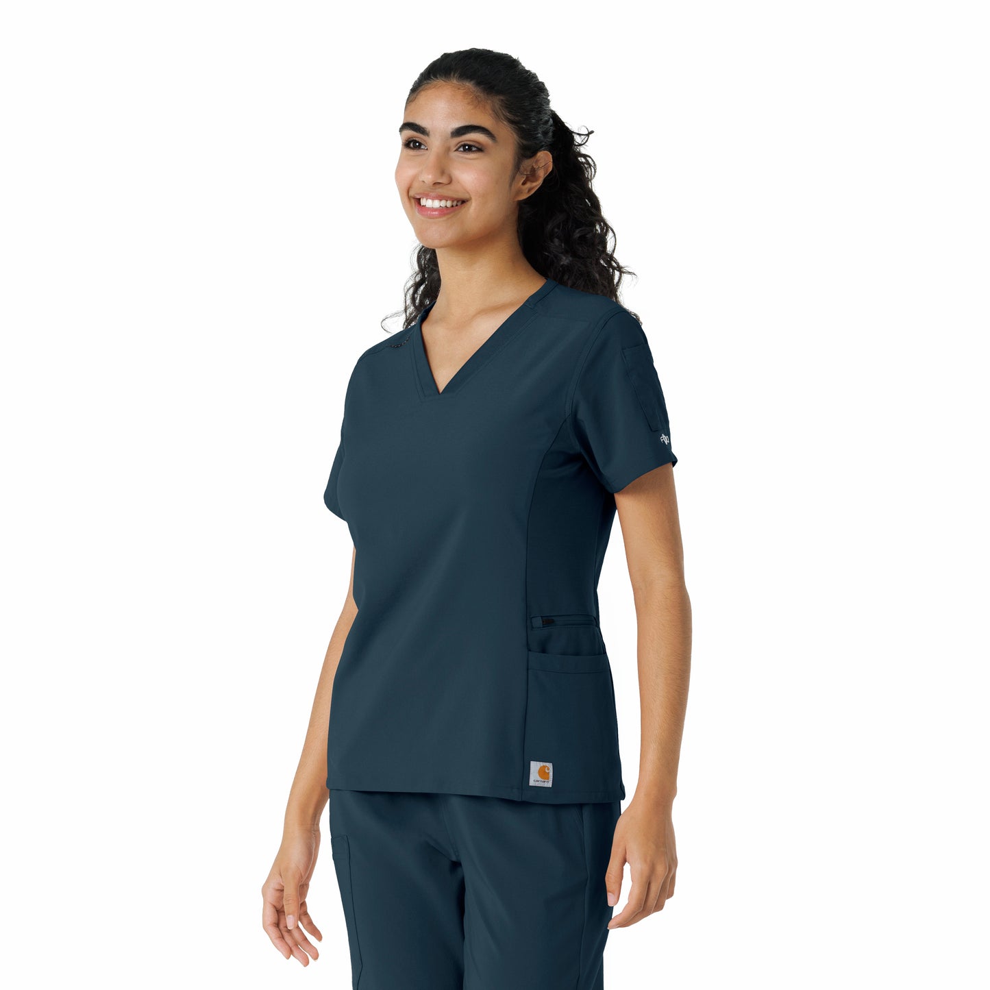 Force Cross-Flex C13310 Knit Panel Scrub Top Navy Model Image Right Side | Carhartt