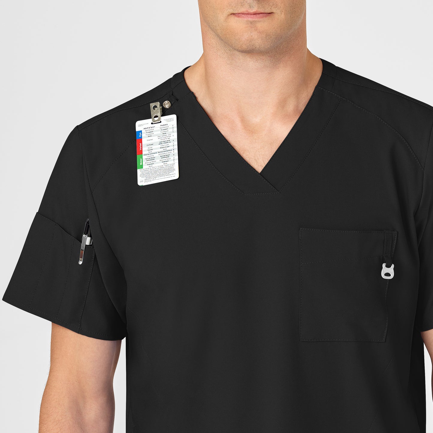 W123 6355 Men's V-Neck Scrub Top Black Model Image Alternate | Wink