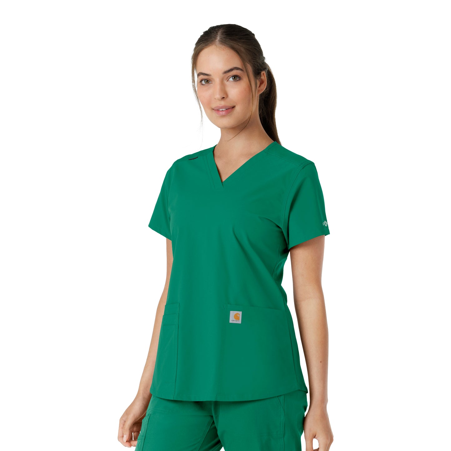 Force Essentials C12313 V-Neck Knit Panel Scrub Top Hunter Model Image Right Side | Carhartt