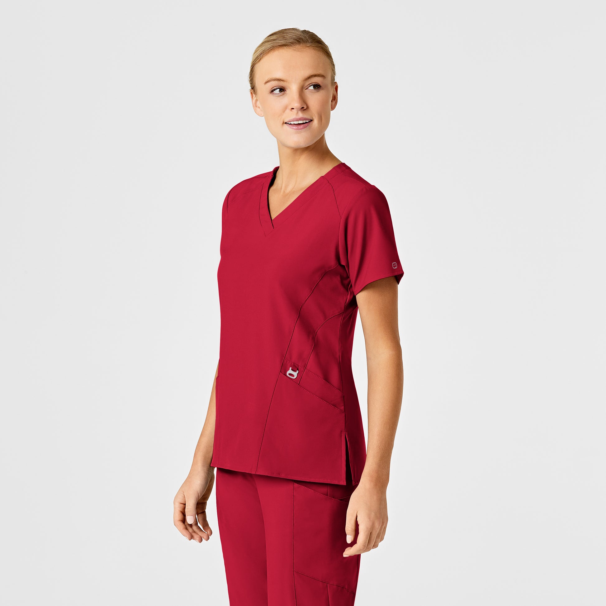 W123 6155 Stylized V-Neck Scrub Top Red Model Image Left Side | Wink