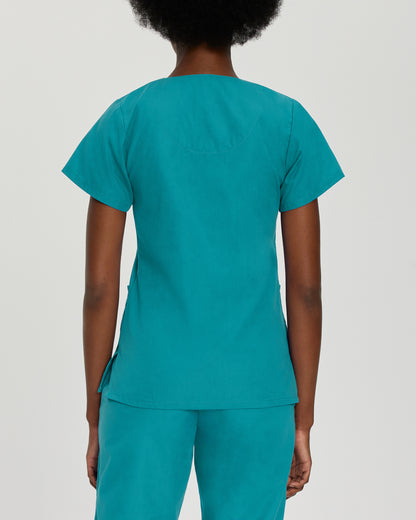 Essentials 8232 Women's 4 Pocket V Neck Scrub Top Teal Image