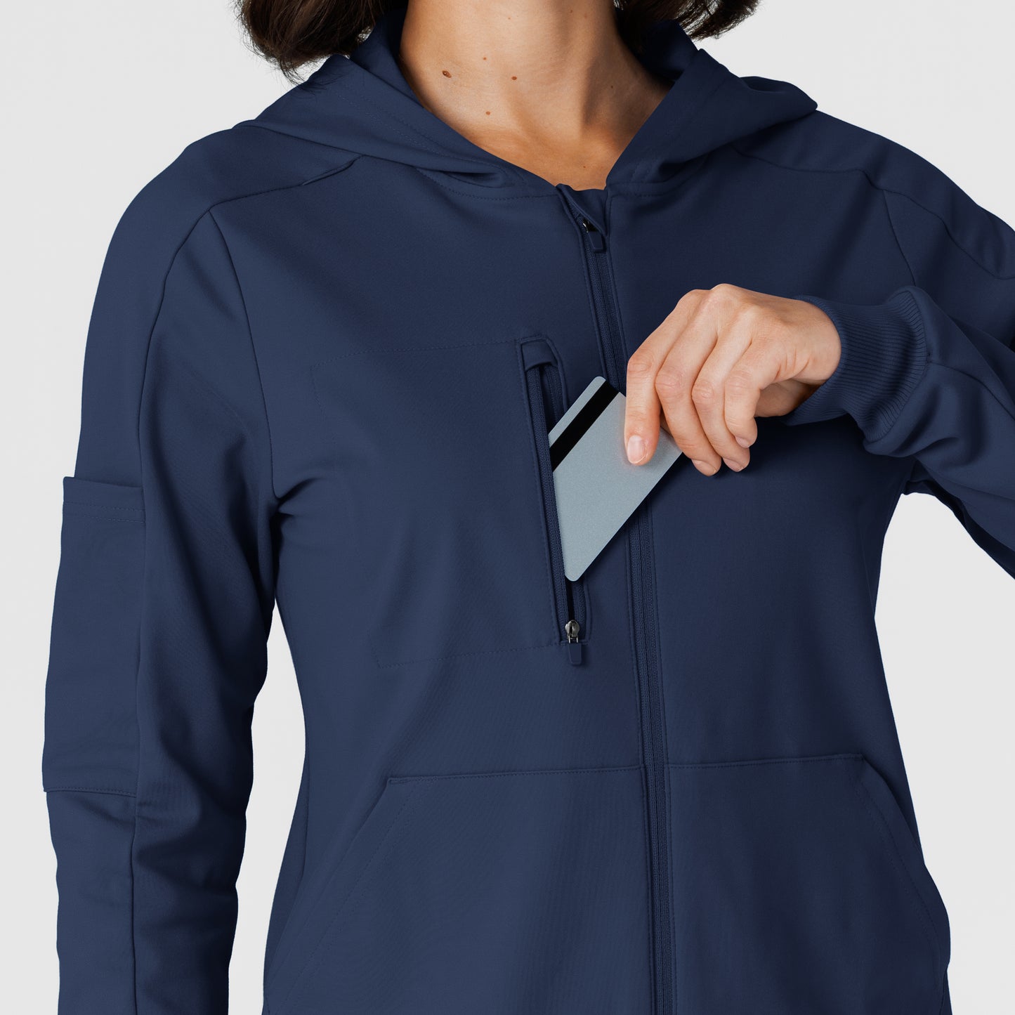 RENEW 8159 Knit Women’s Zip Hoodie Navy Model Image Alternate | Wink