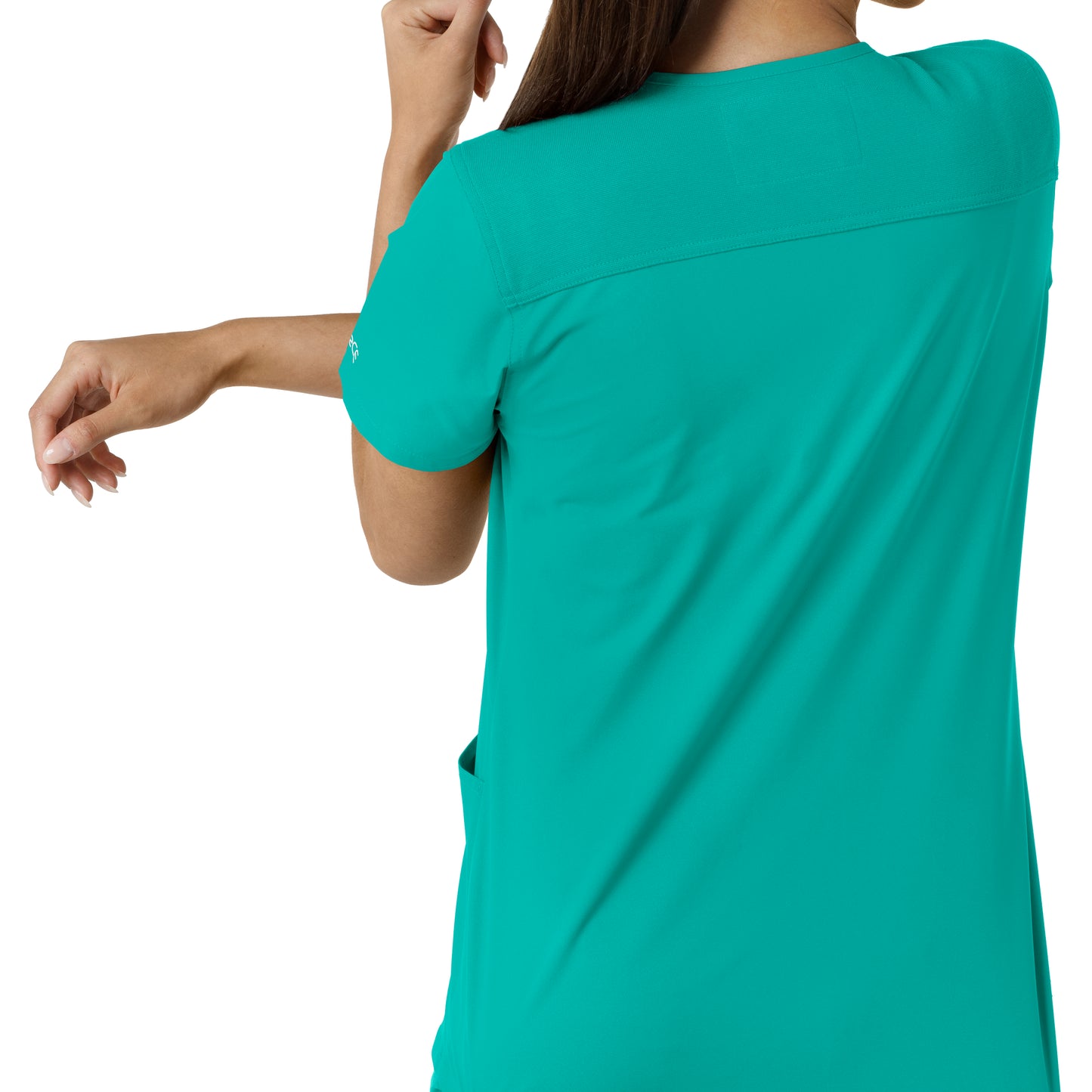 Force Essentials C12313 V-Neck Knit Panel Scrub Top Teal Model Image Alternate | Carhartt