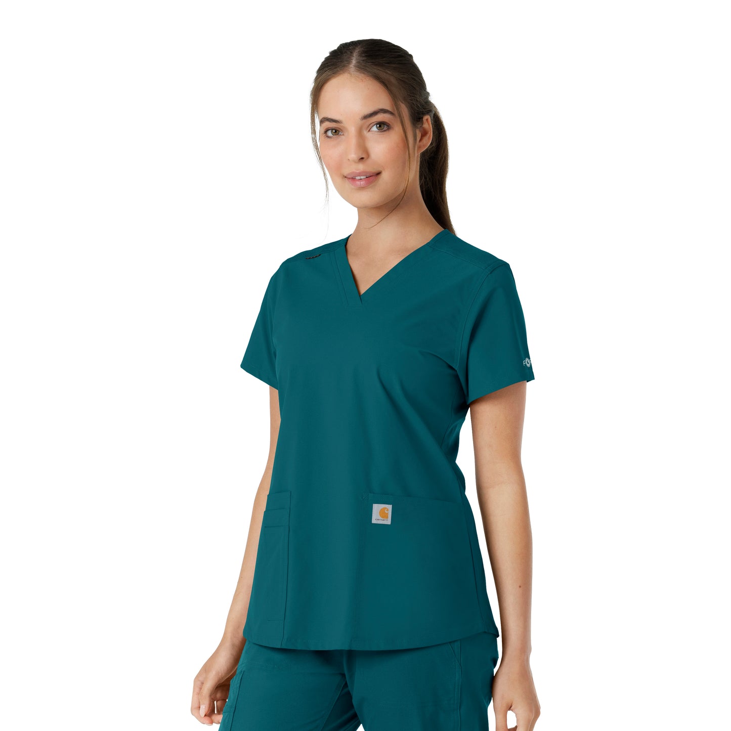 Force Essentials C12313 V-Neck Knit Panel Scrub Top Caribbean Model Image Right Side | Carhartt