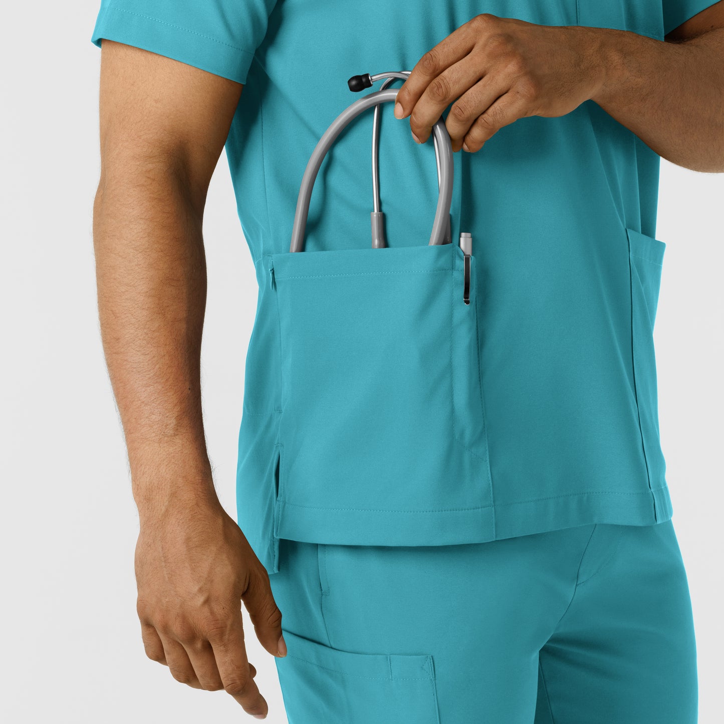 Boundless 6351 Men's Multi Pocket V-Neck Scrub Top Teal Model Image Alternate | Wink