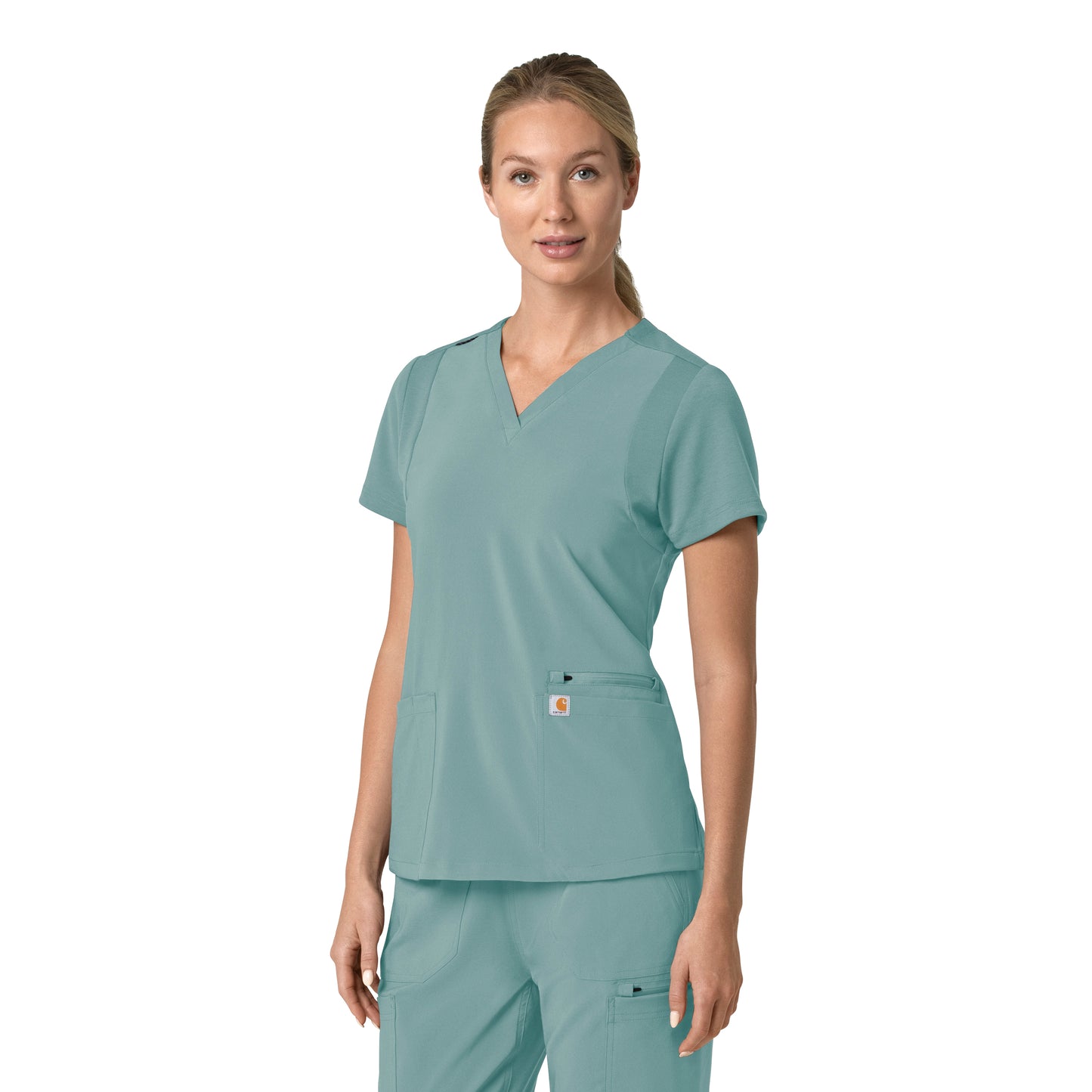 Force Cross-Flex C13210 Flex Panel V-Neck Scrub Top Summer Blue Model Image Right Side | Carhartt