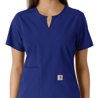 Force Essentials C12413 Women's Notch Neck Tunic Knit Panel Scrub Top Galaxy Blue