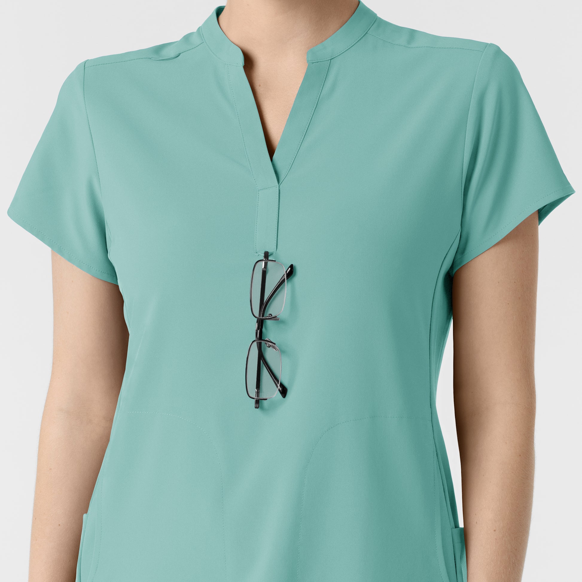 RENEW 6734 Mandarin Collar Scrub Top Turquoise Model Image Alternate | Wink